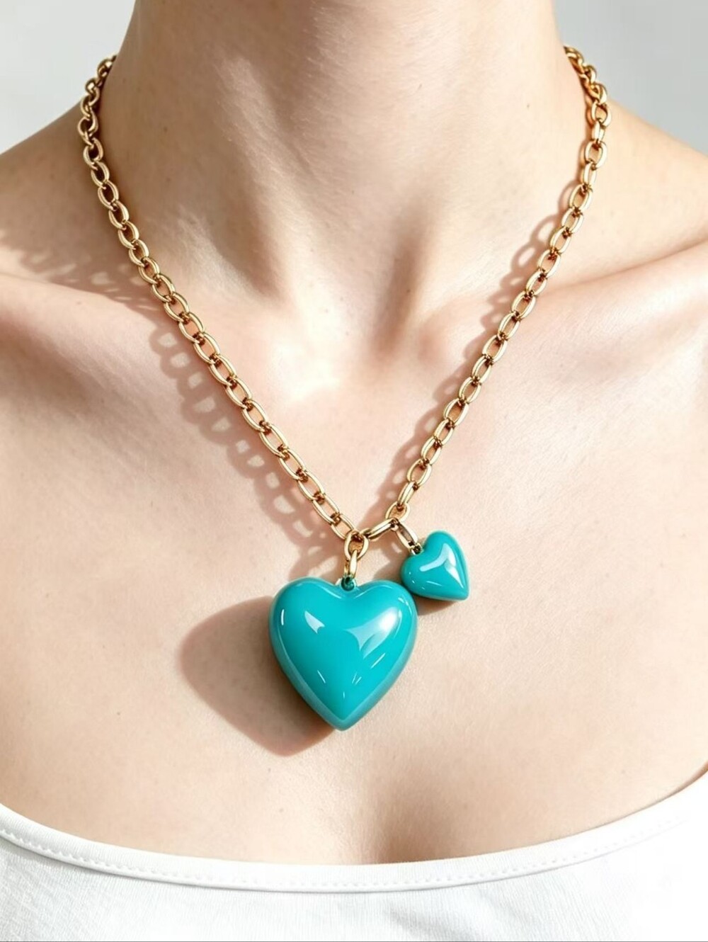 Roxanne Assoulin Mixed Metals Chain Necklace With Double Puffy Hearts